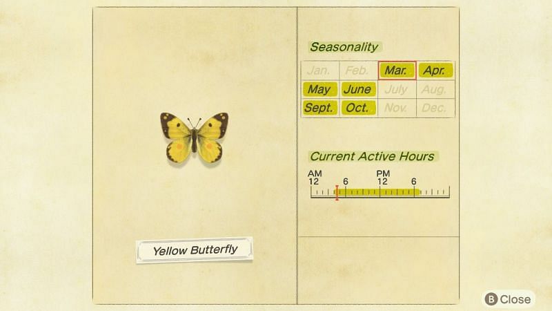 Yellow butterfly is available in Animal Crossing in September (Image via Nintendo)
