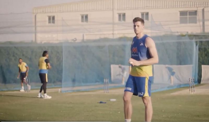 IPL 2021: Mitchell Santner tried his hand at fast bowling in the CSK nets.