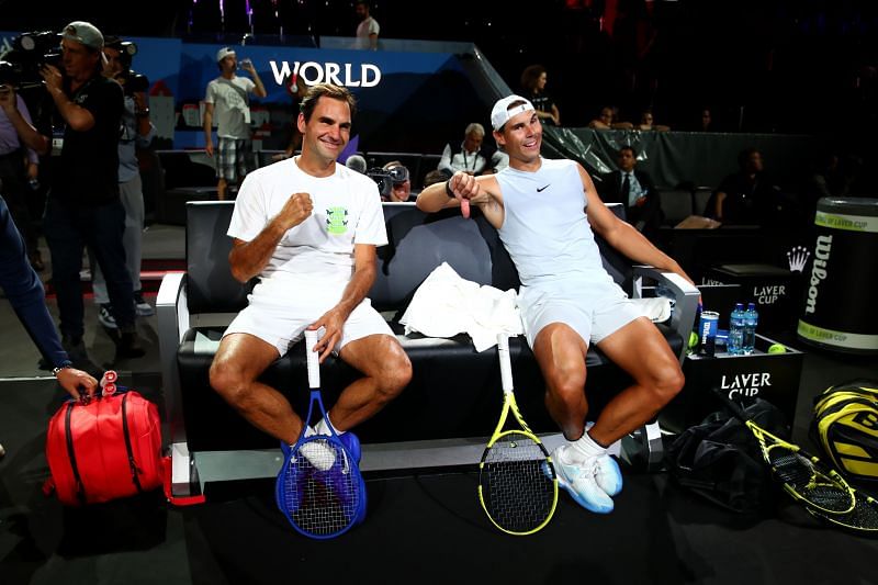 Roger Federer and Rafael Nadal have some fun at the 2019 Laver Cup