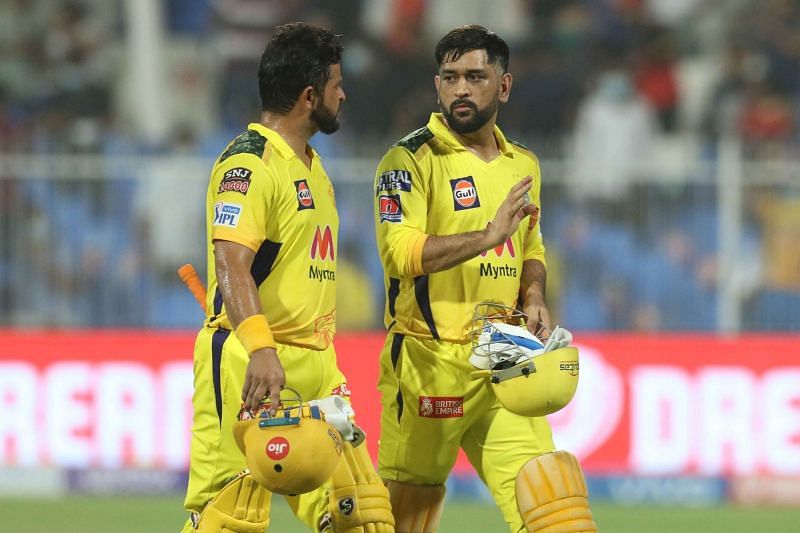 CSK&#039;s MS Dhoni (R) and Suresh Raina walk back after a convincing win over RCB on Friday (PC: IPLT20.com)