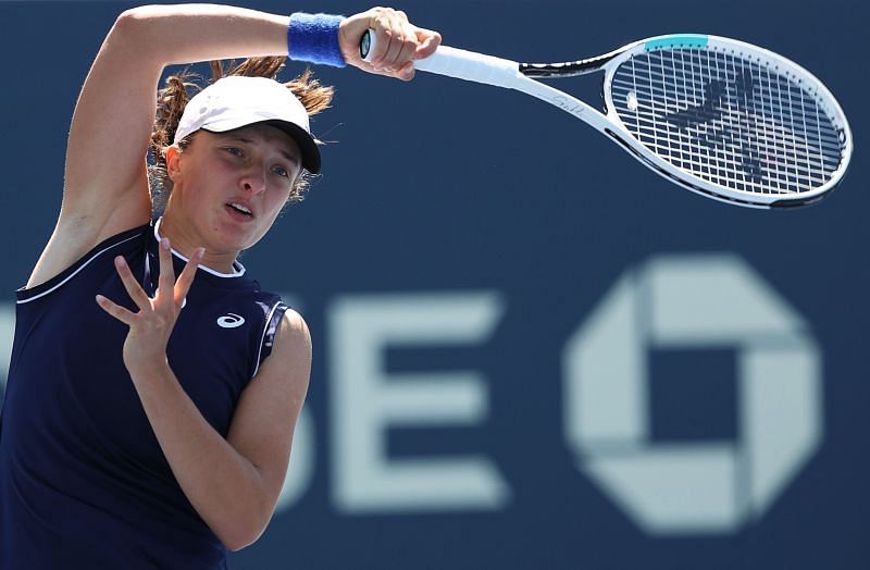 Iga Swiatek in action during her second-round match at the 2021 US Open.
