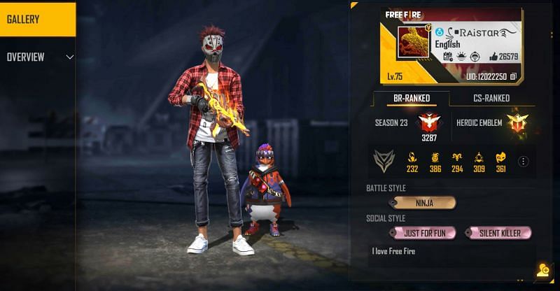 This is the Free Fire ID of Raistar (Image via Free Fire)