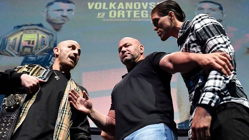 Alexander Volkanovski faces off with Brian Ortega [Photo via @ufc on Twitter]