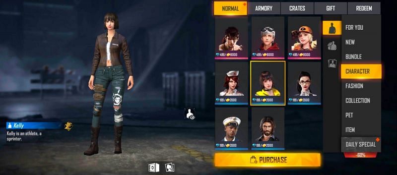 Kelly (Dash) is available at 2000 gold coins (Image via Free Fire)