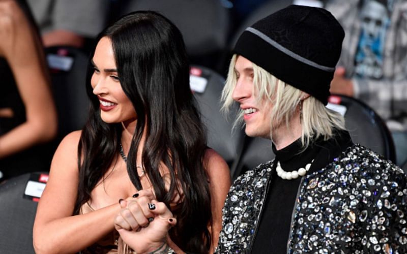 Megan Fox (left) and MGK (right) at UFC 264