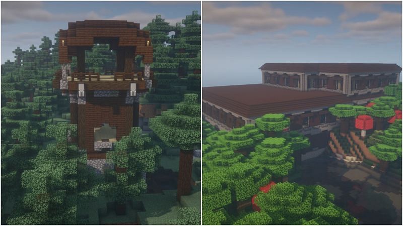 Un puesto de saqueadores y una mansión en el bosque (Imagen a través de Minecraft)