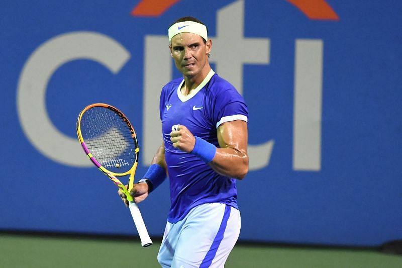Rafael Nadal fist pumps at the 2021 Citi Open