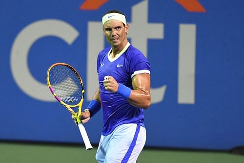 Rafael Nadal fist pumps at the 2021 Citi Open