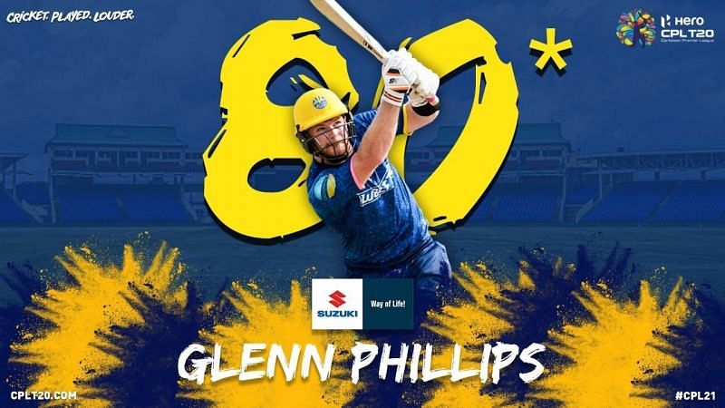 Glenn Phillips played a wonderful unbeaten knock in the chase (Pic: @CPL Twitter).