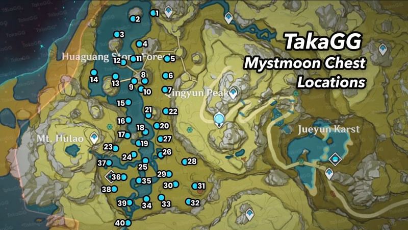 A map of all Mystmoon Chest locations (Image via taka gg/YouTube)