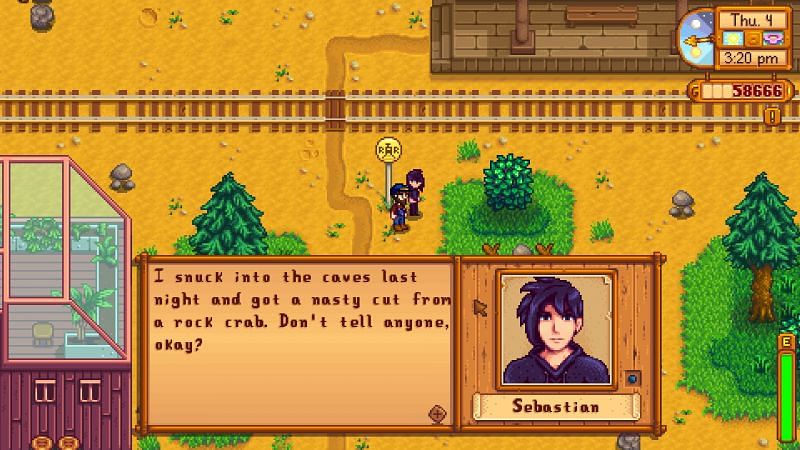 Sebastian is best known as a rebellious character from Stardew Valley, and it shows in his behavior. Image via Stardew Valley