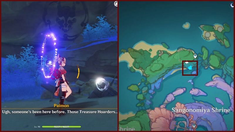 The second location of Rinzou&#039;s treasure on the map (Image via Genshin Impact)