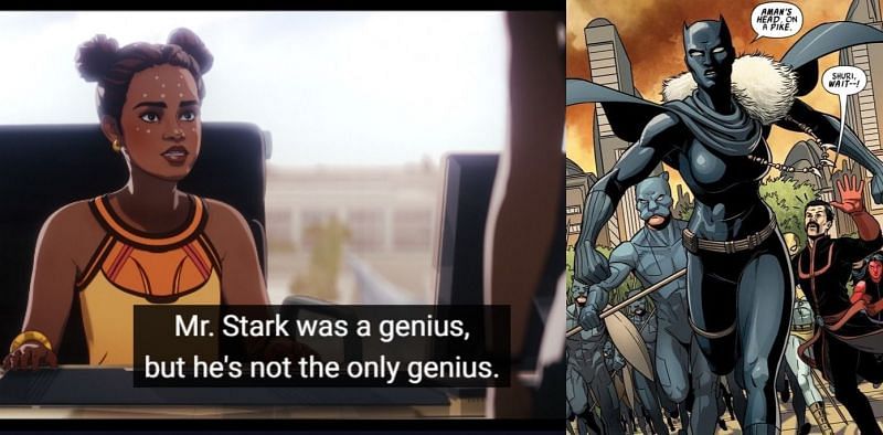 Young Shuri in What If...? Episode 6 and as Black Panther in the comics (image via Marvel)