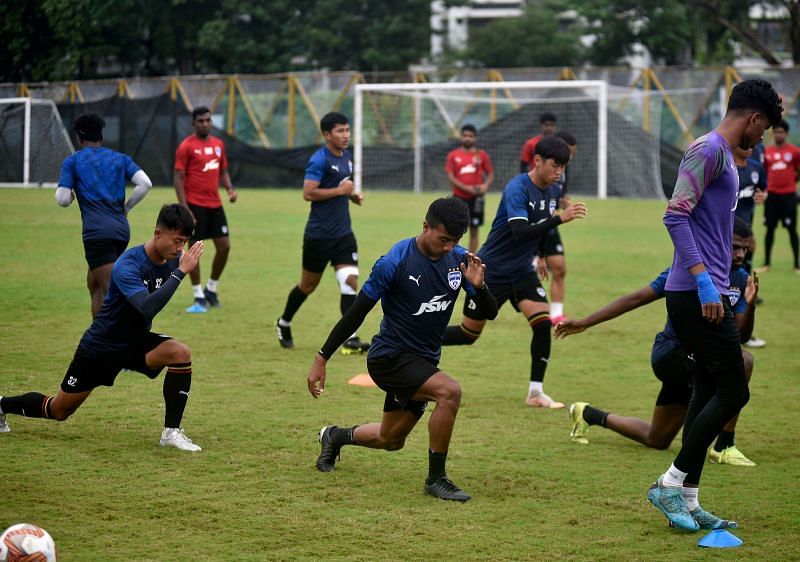 Bengaluru FC during a training session on the eve of their Durand Cup match against Kerala Blasters.