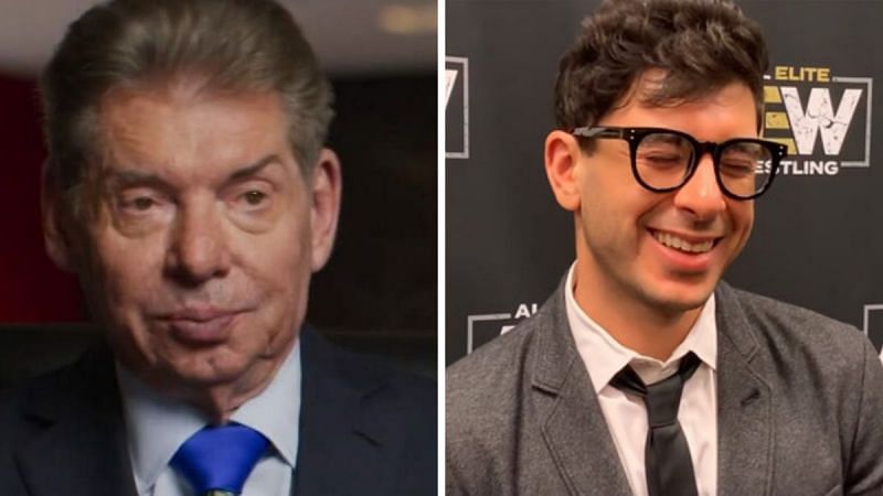 Vince McMahon (left); AEW President Tony Khan (right)