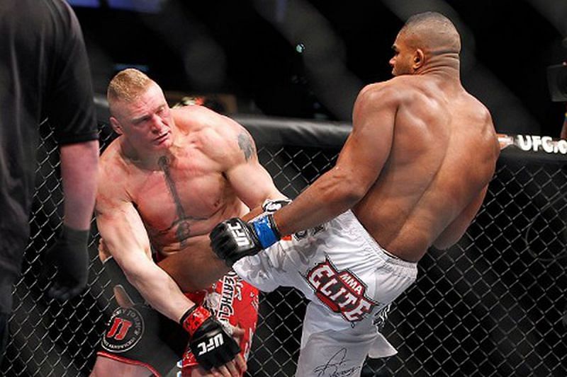 Despite his own intimidating presence, Brock Lesnar seemed to wilt when he faced Alistair Overeem