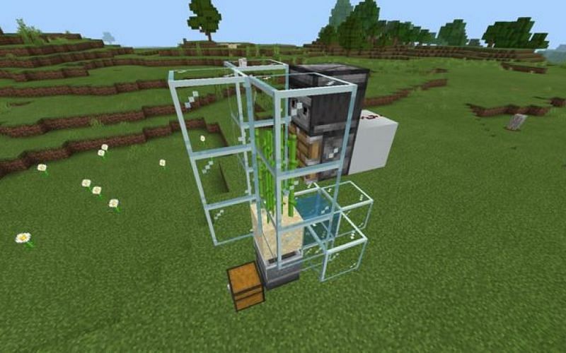 An image of an automatic sugar cane farm in Minecraft (Image via Minecraft)