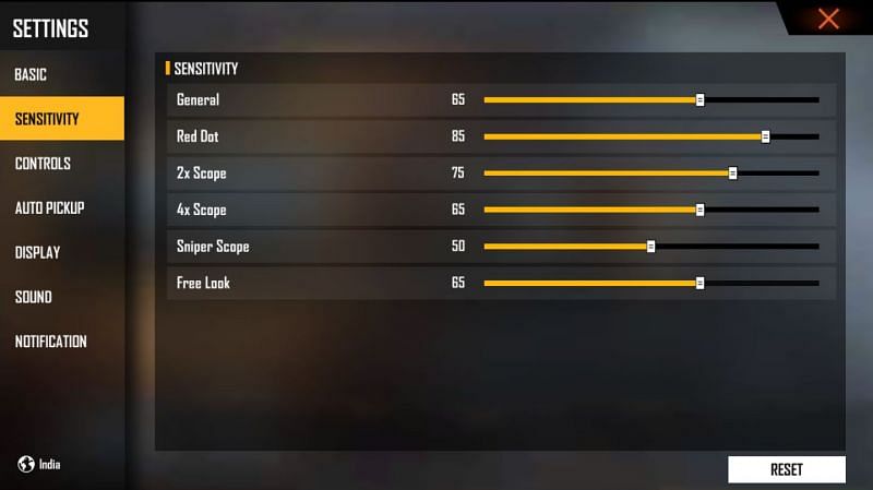 Players can then alter the required sensitivity settings in Free Fire (Image via Free Fire)