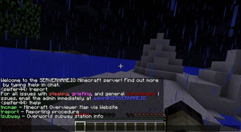 The Minecraft chat can be used for information from a server, to communicate with all players, or to privately whisper. (Image via Minecraft)