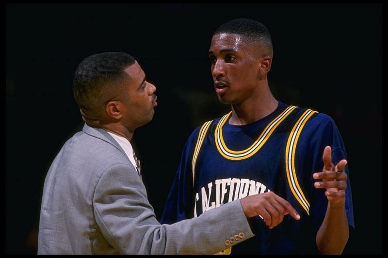 5 Dec 1995: California Bears&#039; Forward Shareef Abdul-Rahim and Coach Todd Bozeman confer during a game against the University of San Francisco Dons played at Memorial Gymnasium in San Francisco, California. The Bears won the game, 83-70.