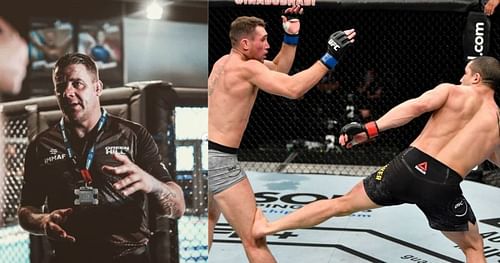 MMA referee Marc Goddard (left), Robert Whittaker landing an oblique kick on Darren Till (right) [Credits: @marcgoddard_uk via Instagram]