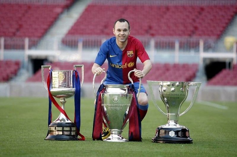 Iniesta won two trebles with Barcelona