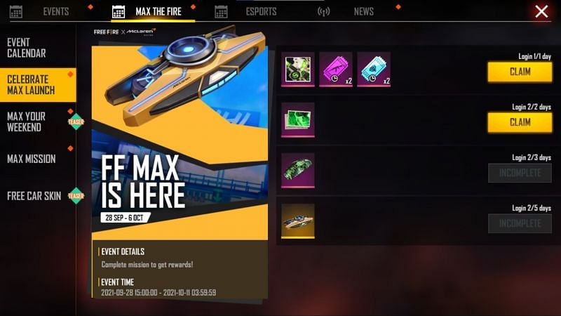 Users will be able to find the &quot;Claim&quot; button beside the reward (Image via Free Fire)