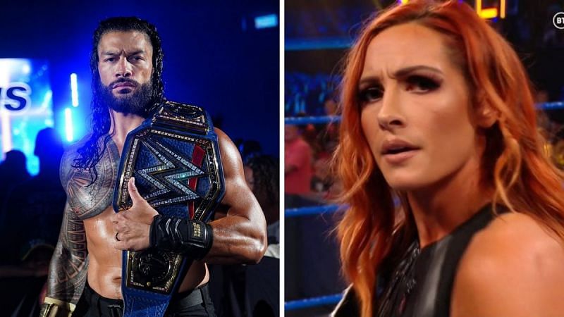 Roman Reigns in a WWE Live Event (left); Becky Lynch on SmackDown (right)