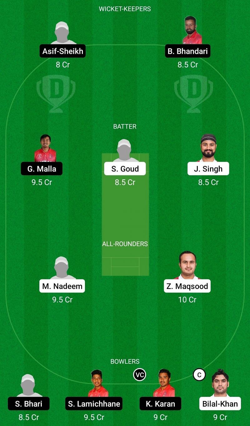 Dream11 Team for Oman vs Nepal - ICC Menâs Cricket World Cup League 2 Match 41.