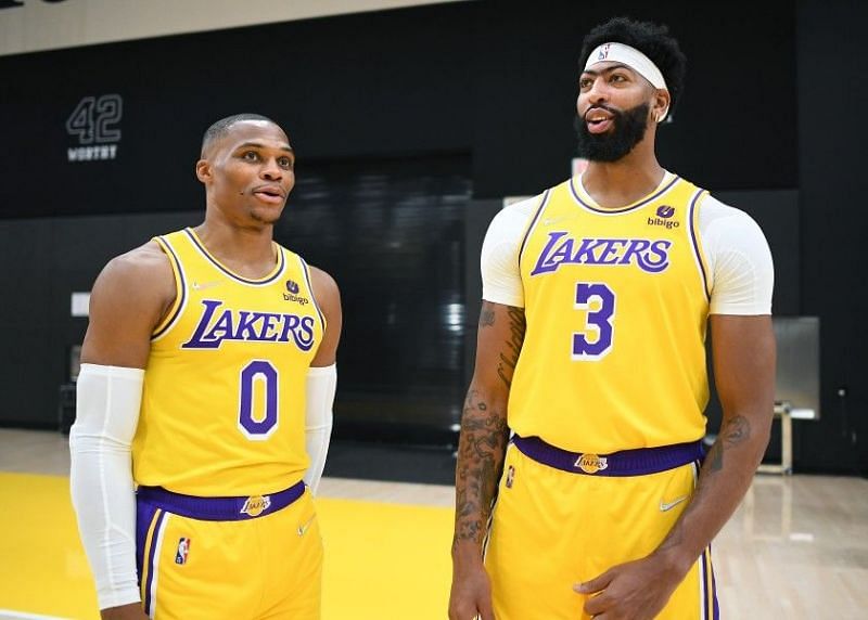 Russell Westbrook (left) and Anthony Davis at the LA Lakers Media Day [Source: Los Angeles Times]