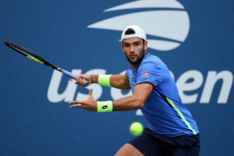 Matteo Berrettini prepares for a forehand at the 2021 US Open