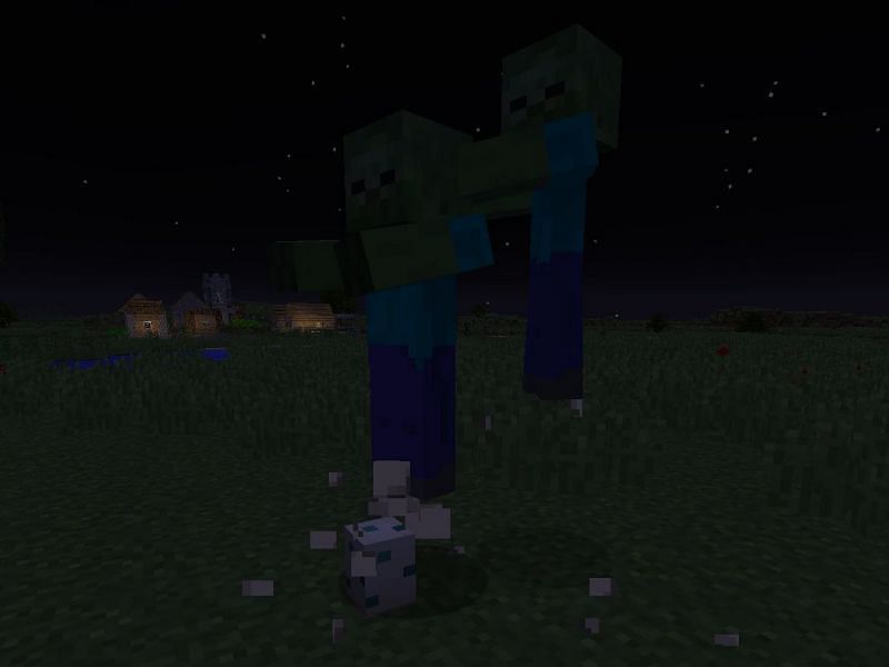 Zombies stomping turtle eggs (Image via Minecraft)
