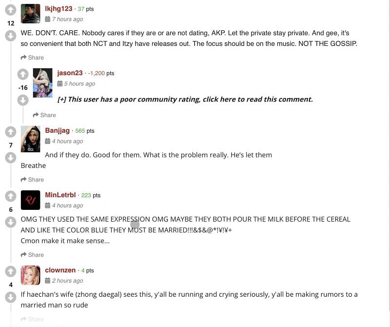 A screenshot of reaction by global fans about Haechan and Ryujin&rsquo;s dating scandal (Image via allkpop)