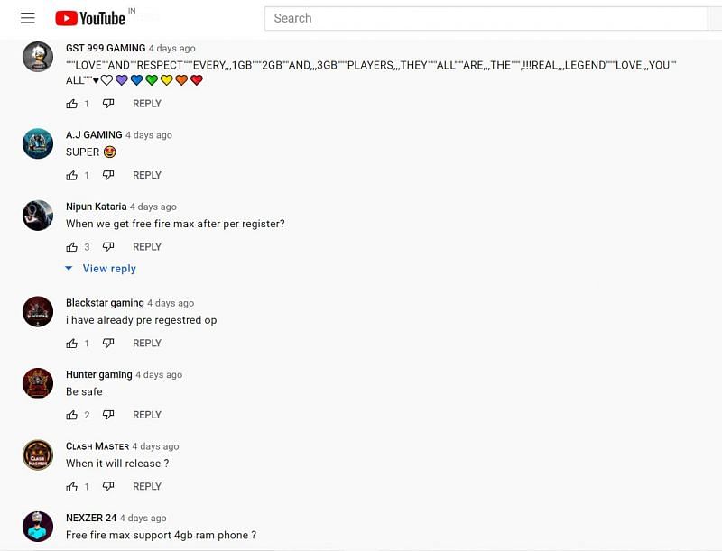YouTube reactions on &quot;How to Pre-register for Free Fire Max&quot; video (Image via YouTube)