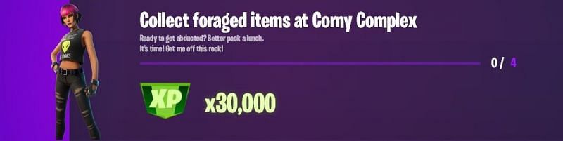 &quot;Collect foraged items at Corny Complex&quot; Fortnite Week 14 Epic Challenge (Image via Lazyleaks_/Twitter)