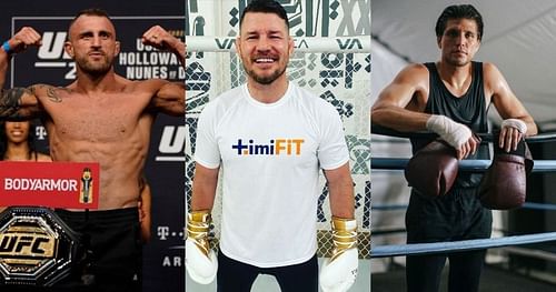 Alexander Volkanovski (left), Michael Bisping (central), Brian Ortega (right) [Images Courtesy: @alexvolkanovski @mikebisping @briantcity on Instagram]