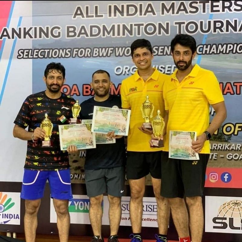 Men&#039;s doubles 35 plus finalists P Raghavan, Varun Sharma, Mayank Behal and Pankaj Naithani