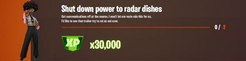 &quot;Shut down power to radar dishes&quot; Fortnite week 14 Legendary challenge (Image via Twitter/Lazyleaks_)