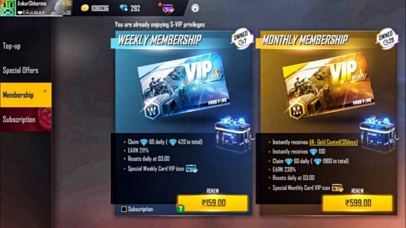 Free Fire memberships (Image via ff.garena.com)