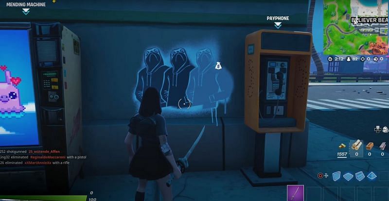 ,Players can find the Shady Doggo graffiti at Sweaty Sands along with Retail Row and Steamy Stacks (Image via Epic Games) 