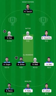 Dream11 Team for Dihing Patkai Riders vs Kaziranga Heroes - Assam T20 2021.