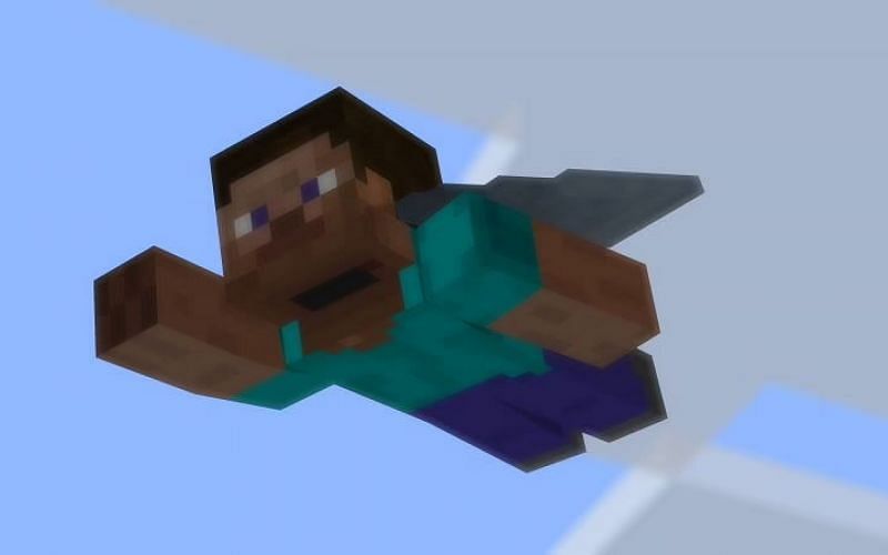 An image of Minecraft Steve gliding with an elytra. Image via Minecraft.