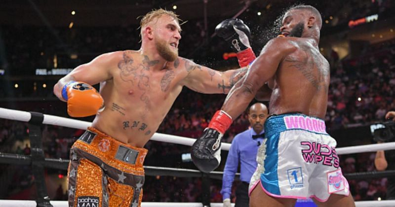 Jake Paul (left) faced Tyron Woodley (right) in his most recent pro boxing bout