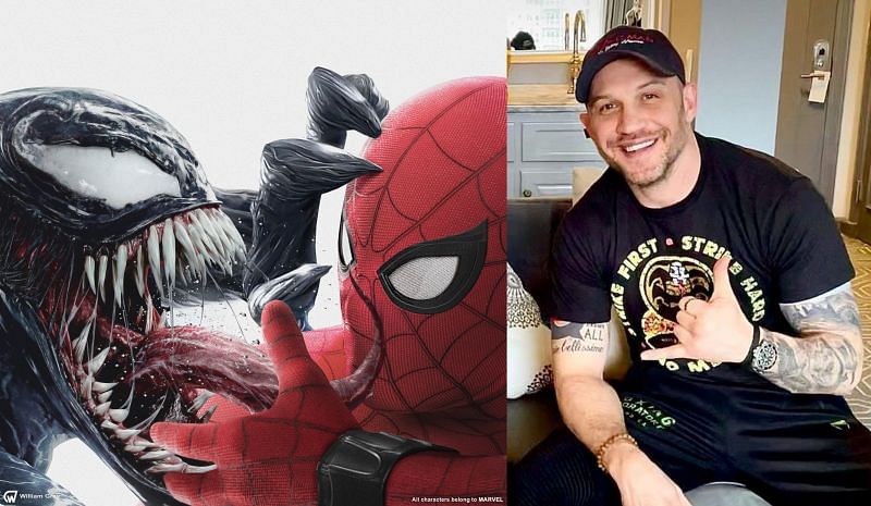 Venom V Spider-Man concept and Tom Hardy&#039;s deleted Instagram picture (Image via Twitter/WillGray_06, and Twitter/MarvlUpdates)
