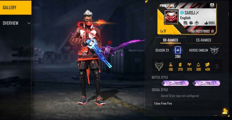 FF Saroj Gamer is placed in Platinum 1 in the battle royale mode (Image via Free Fire)