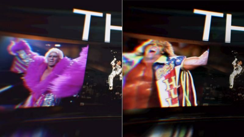 WWE's old and new introduction video: Ric Flair (left), The Ultimate Warrior (right)