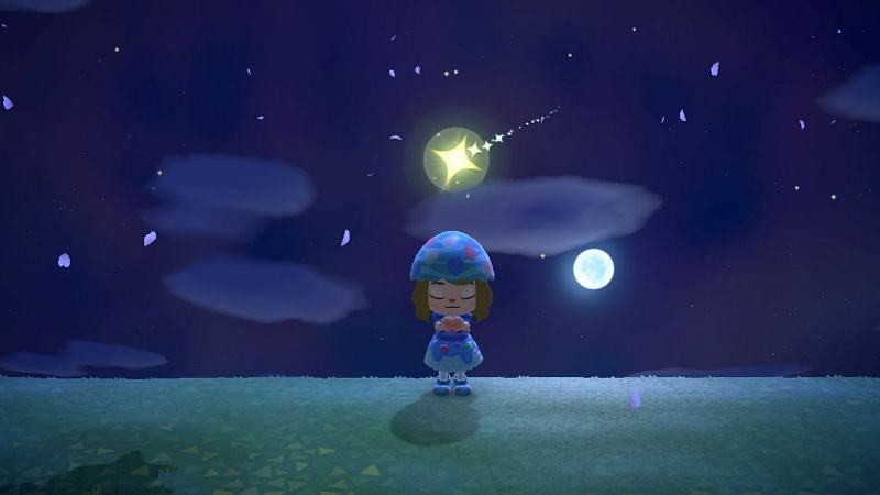 Animal Crossing: New Horizons player wishing on a shooting star (Image via Mae Polzine)