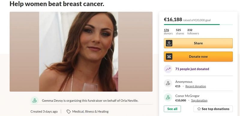 Conor McGregor&#039;s donation towards Gemma Devoy&#039;s breast cancer fundraiser