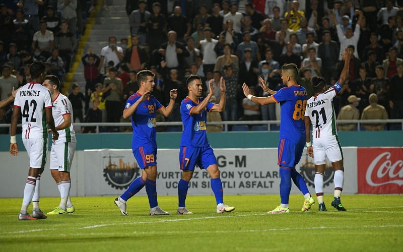 FC Nasaf celebrate after scoring against ATK Mohun Bagan