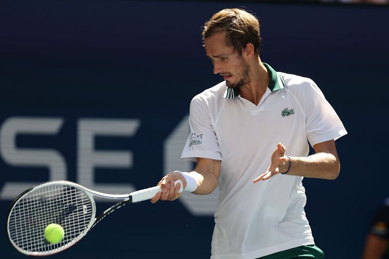 Daniil Medvedev in action against Botic van de Zandschulp in the quarterfinals of US Open 2021